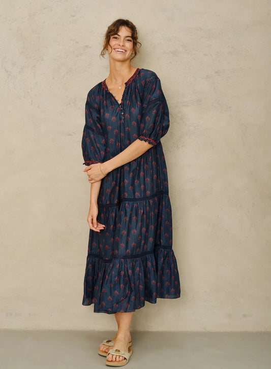 M.A.B.E Lindi Print Maxi Dress Indigo
