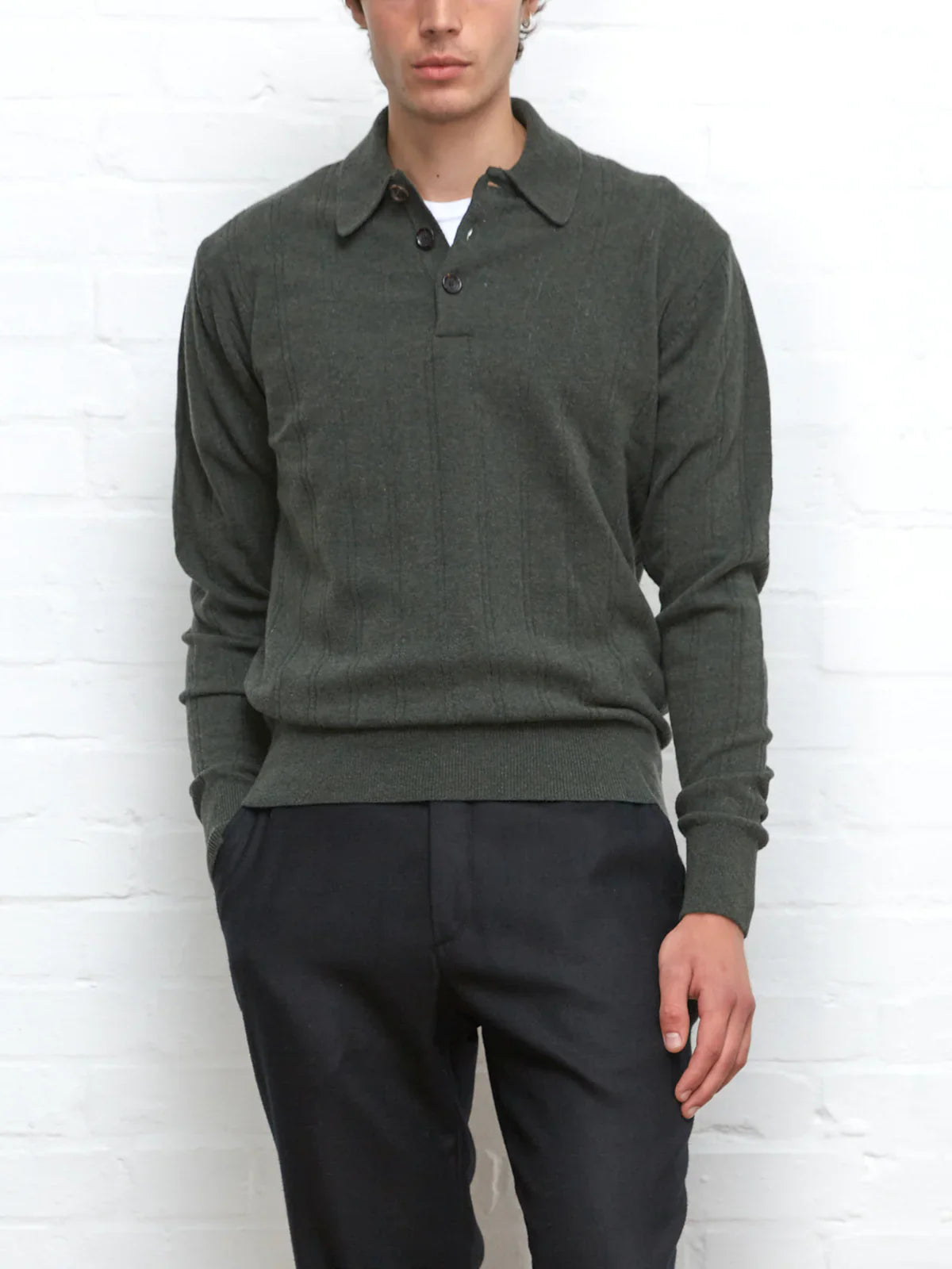 Oliver Spencer Pablo Knitted Polo Shirt Green