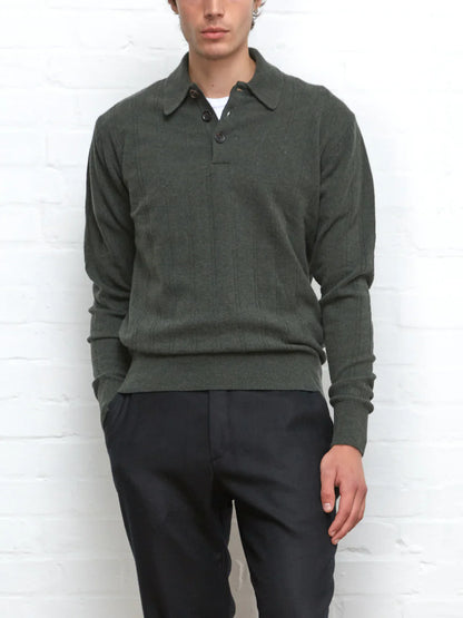 Oliver Spencer Pablo Knitted Polo Shirt Green