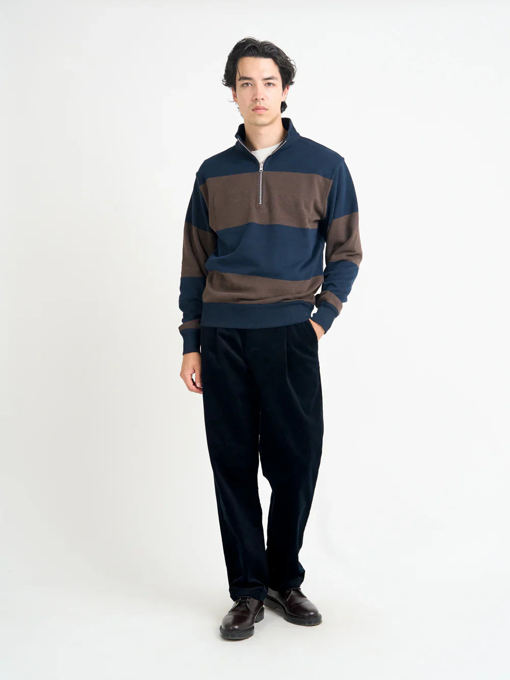Oliver Spencer Reversible Half Zip Sweatshirt Latimer Navy/Brown