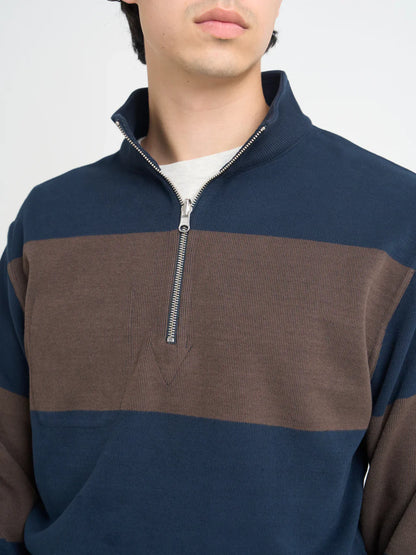 Oliver Spencer Reversible Half Zip Sweatshirt Latimer Navy/Brown