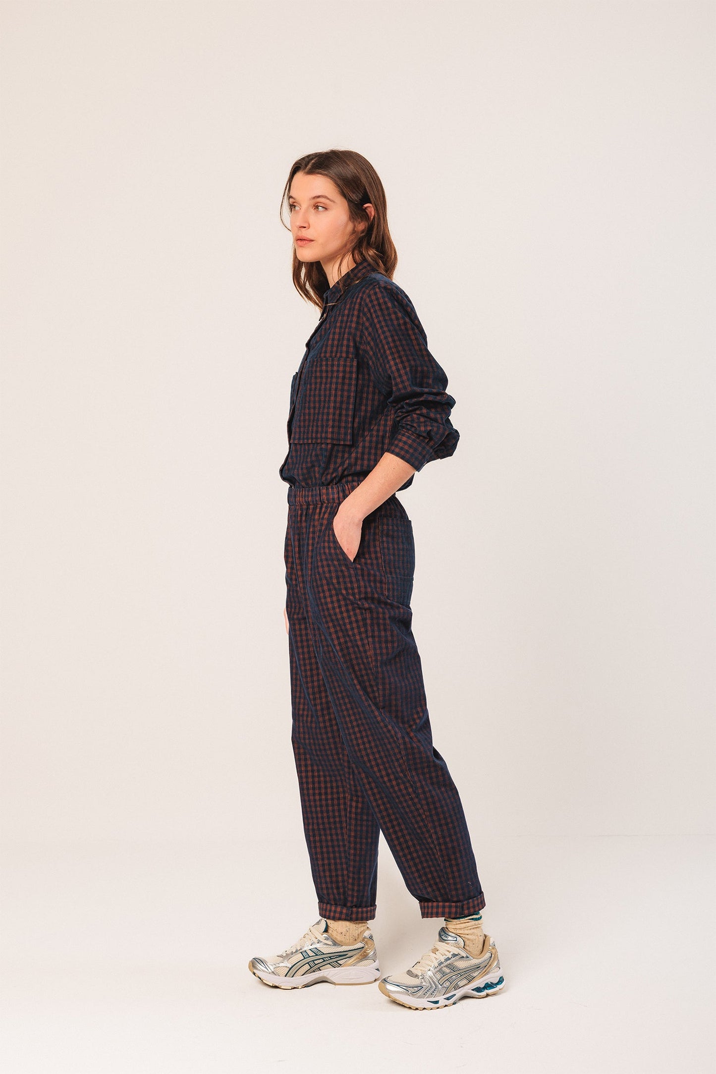 Indi & Cold Checked Navy Trousers