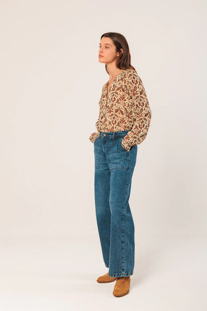 Indi & Cold Smock Detail Printed Blouse Caramel