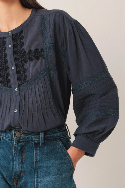 Indi & Cold Ethnic Embroidered Shirt Indigo Blue