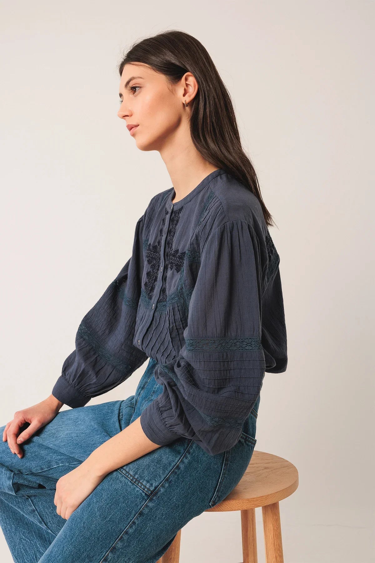 Indi & Cold Ethnic Embroidered Shirt Indigo Blue