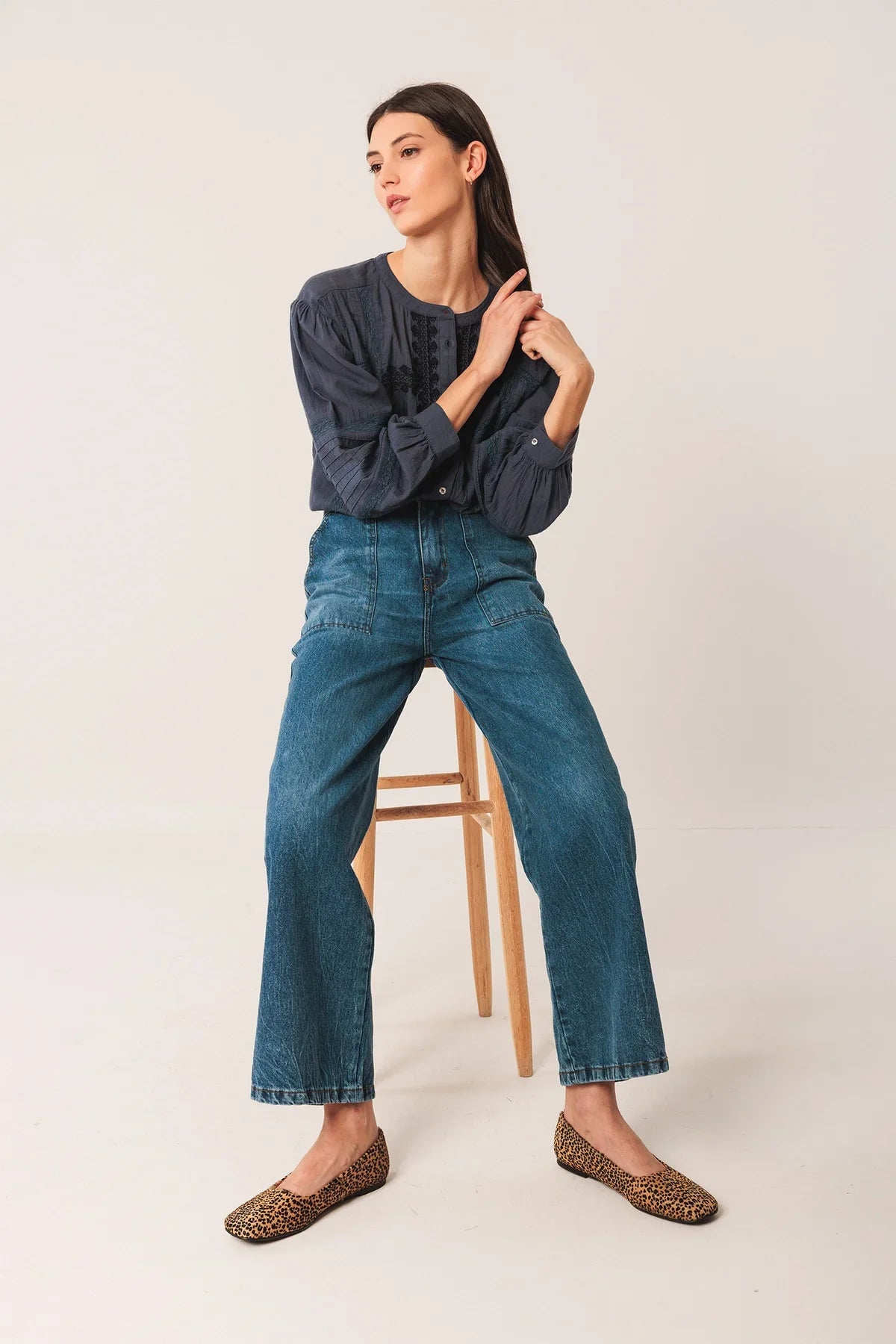 Indi & Cold Ethnic Embroidered Shirt Indigo Blue