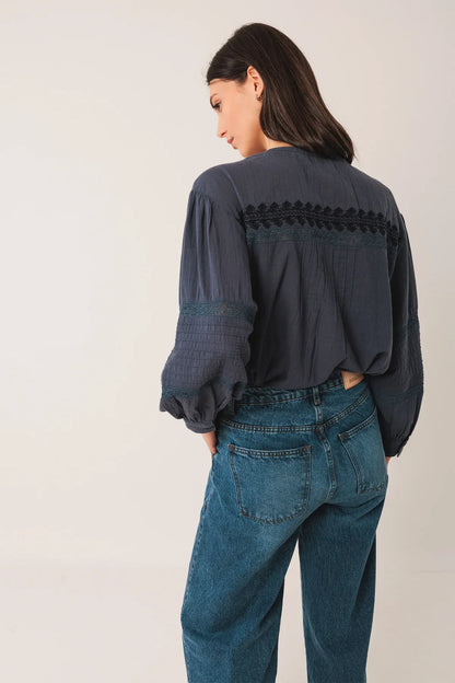 Indi & Cold Ethnic Embroidered Shirt Indigo Blue