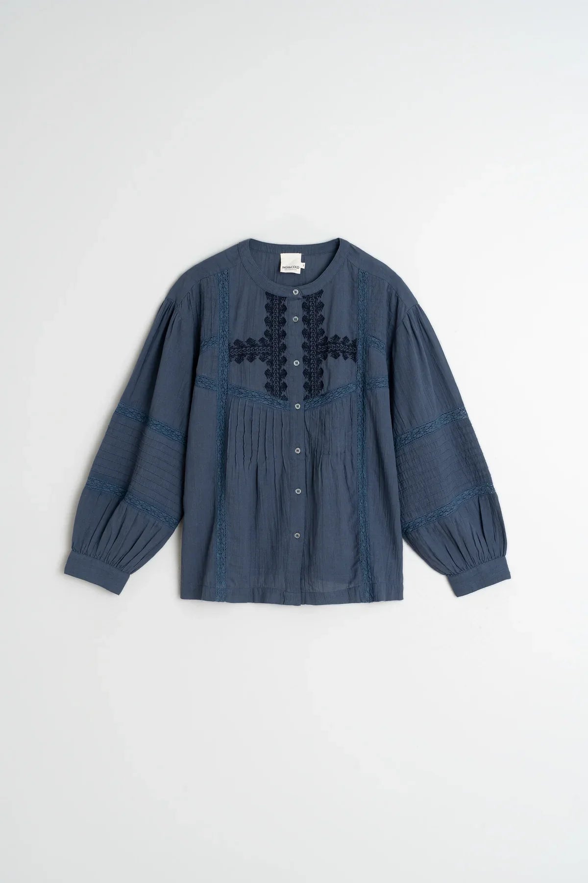 Indi & Cold Ethnic Embroidered Shirt Indigo Blue