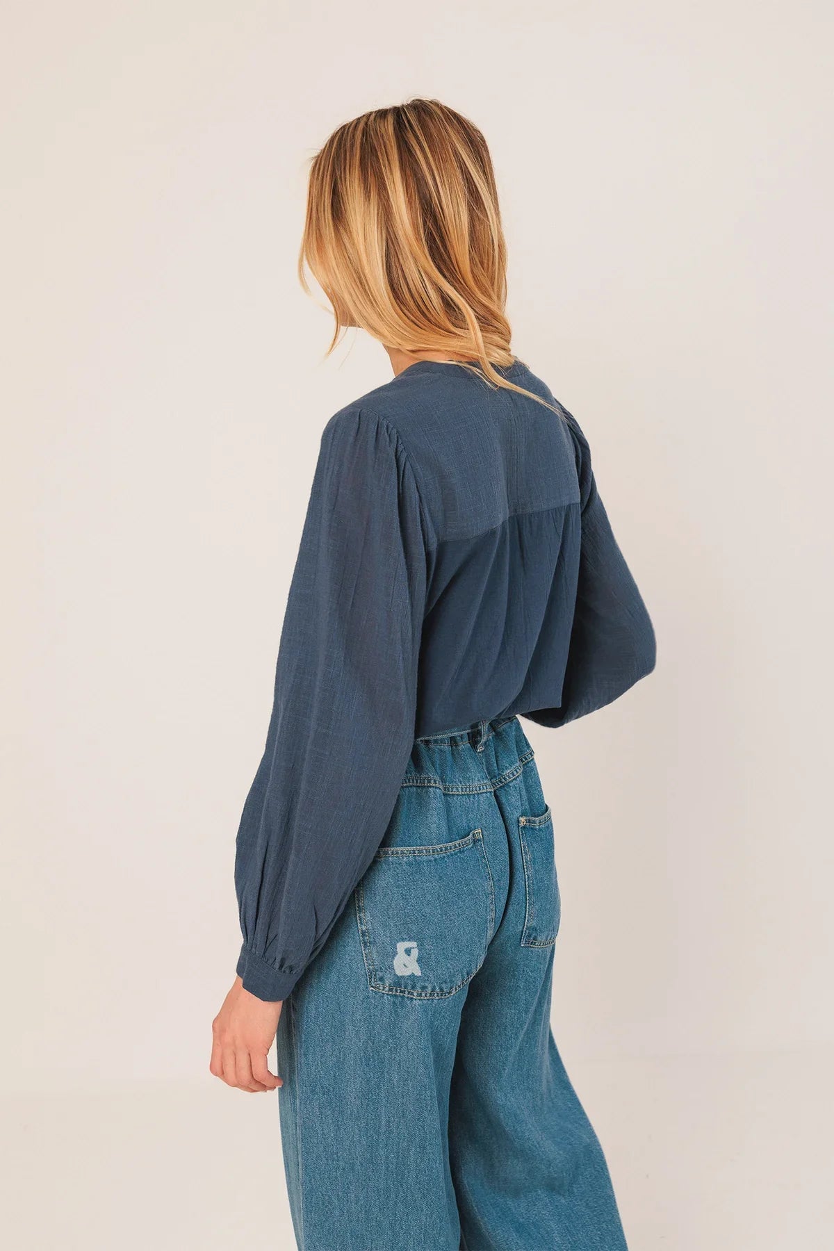 Indi & Cold Ethnic Combined Embroidered Shirt Indigo Blue