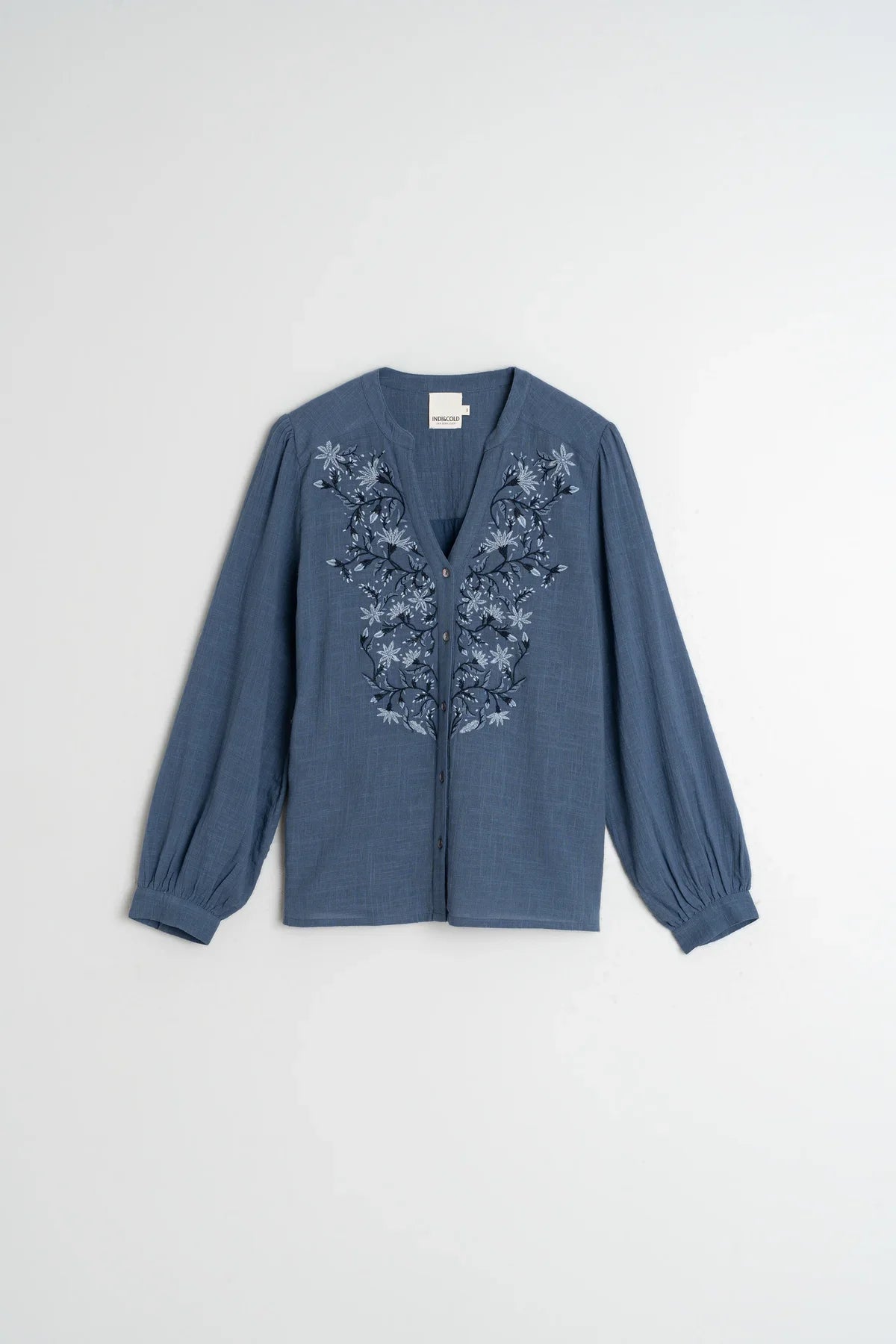 Indi & Cold Ethnic Combined Embroidered Shirt Indigo Blue