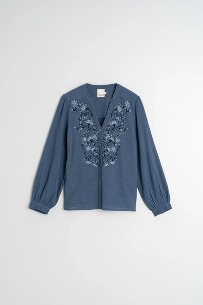 Indi & Cold Ethnic Combined Embroidered Shirt Indigo Blue